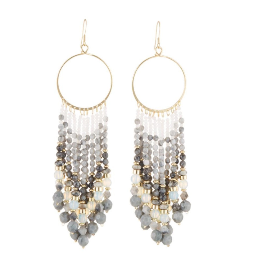 Nwt Beaded Chandelier Tassell Hoop Earrings